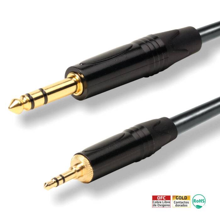 Cabo de Áudio Profissional 3.5mm Macho para 6.3mm Macho 2m