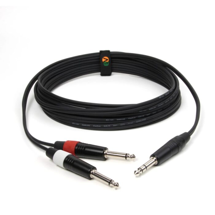 Cabo Jack 6,3 mm Stereo para 2 x Jack 6,3 mm Mono - 5m