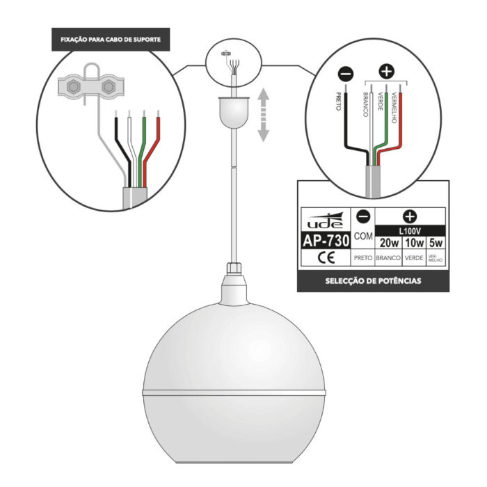Coluna Tecto Suspensa 100V 20W - Esférica - Image 2