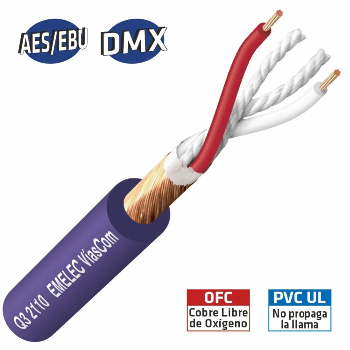 Cabo DMX Ø6,3mm 2 Cond.+ Malha Azul 100mt - Bobine