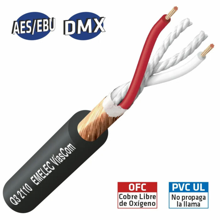 Cabo DMX Ø6,3mm 2 Cond.+ Malha Azul 100mt - Bobine