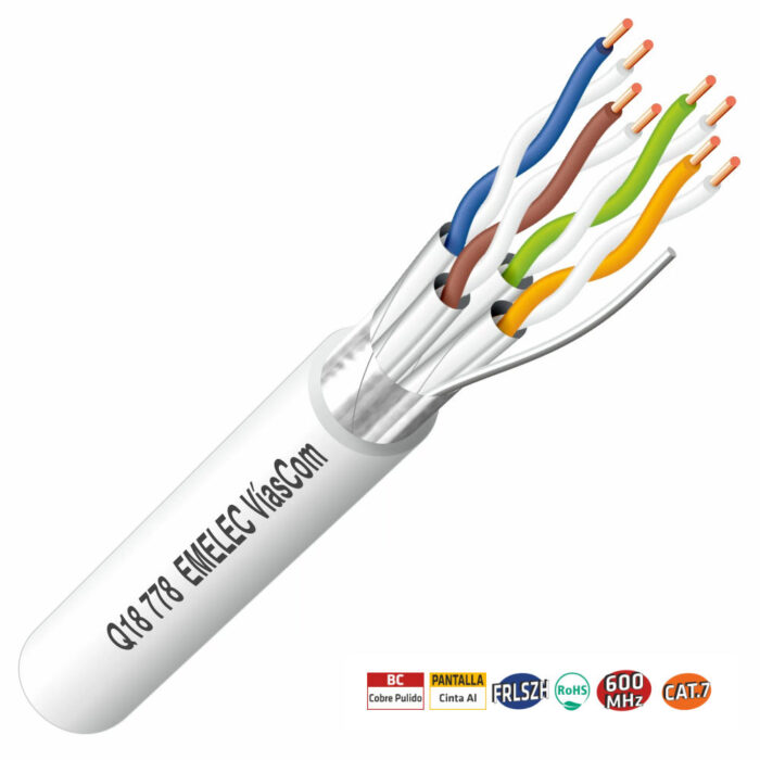 Cabo S/FTP Cat7A Rígido FRLSZH Branco 100m